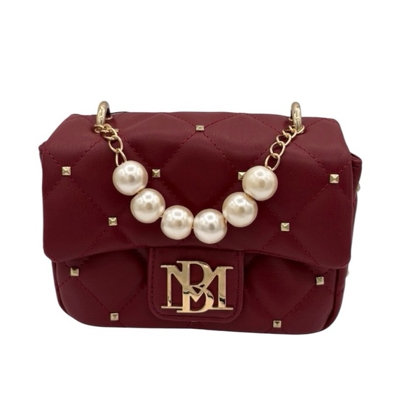 Badgley Mischka Handbags - Badgley Mischka Elegant Burgundy Quilted Bag with Pearl Chain